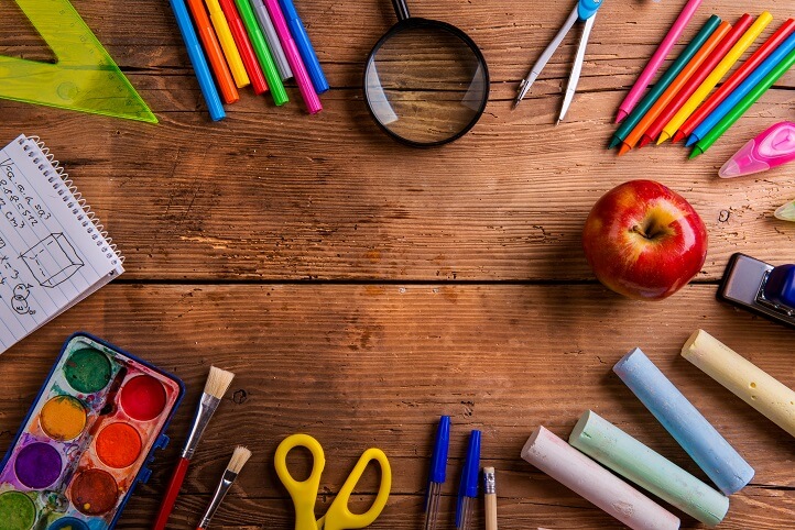 School supplies on a table